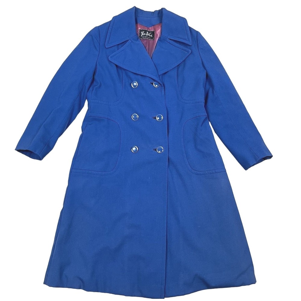 VTG Fox Weis Philadelphia Trench Coat Womens Medium Blue Double Breasted